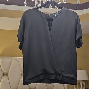 Theory Black Silk Wrap Blouse